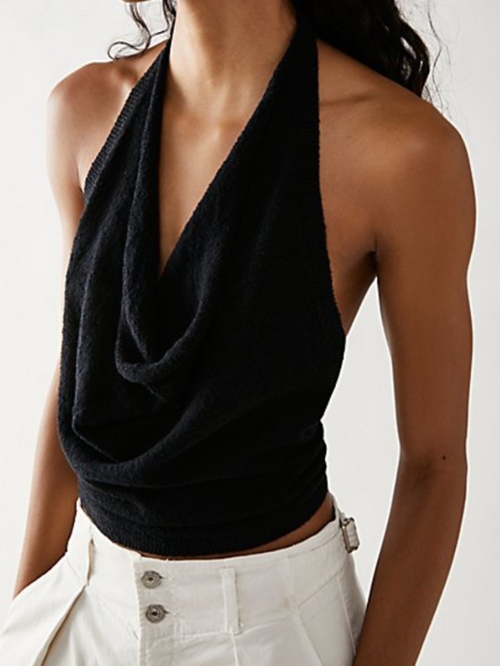 Free People Black Iris Cowl Neck Open Back Halter Top Small